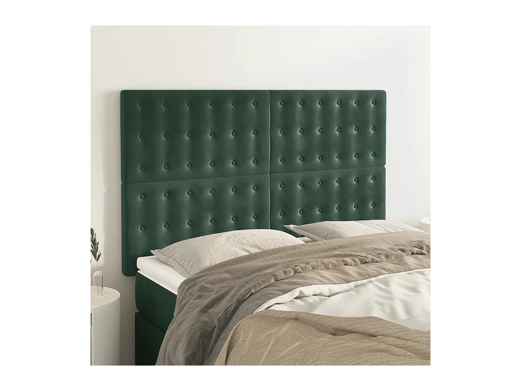 Cabeceros | Cabezal de cama | Mueble de cabecero 4 unidades terciopelo verde oscuro 72x5x78/88 cm