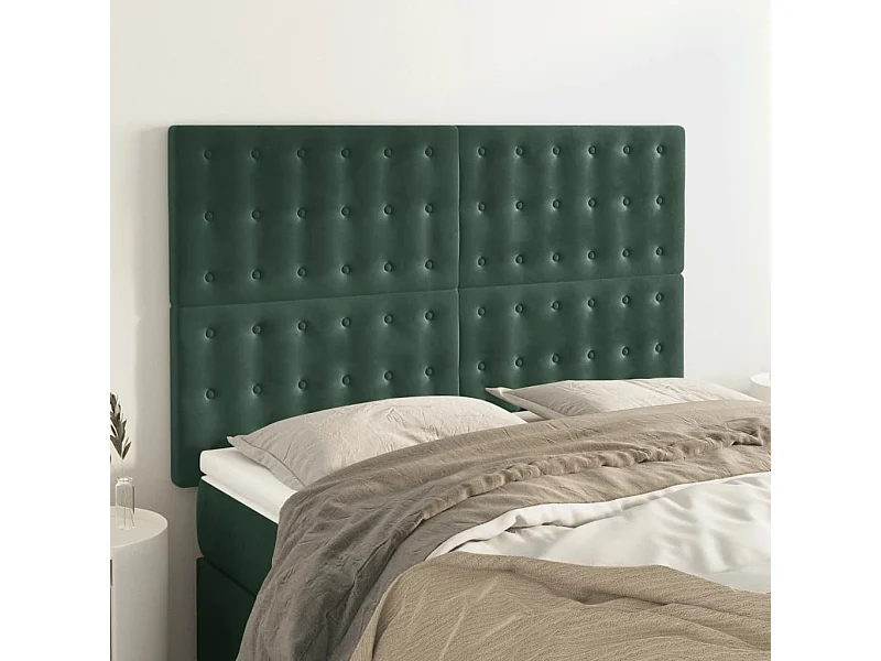 Têtes de lit | Panneaux de tête pour lit Moderne 4 pcs Vert foncé 72x5x78/88 cm Velours