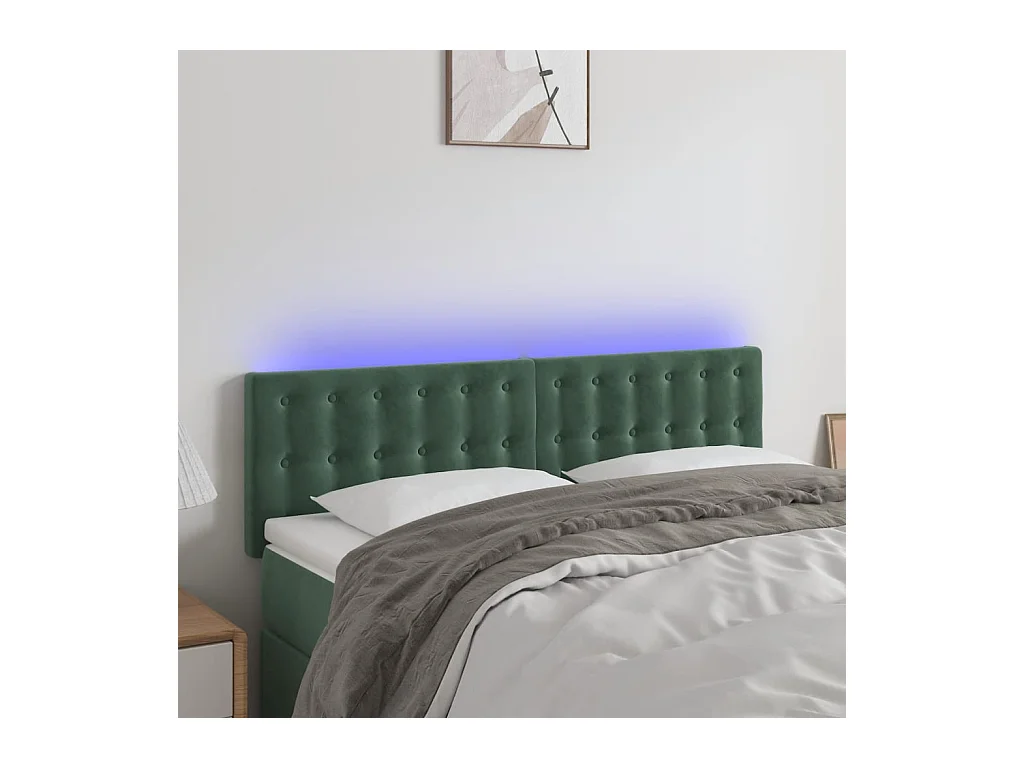 Tête de Lit | Panneau de tête pour lit Moderne à LED Vert foncé 144x5x78/88 cm Velours