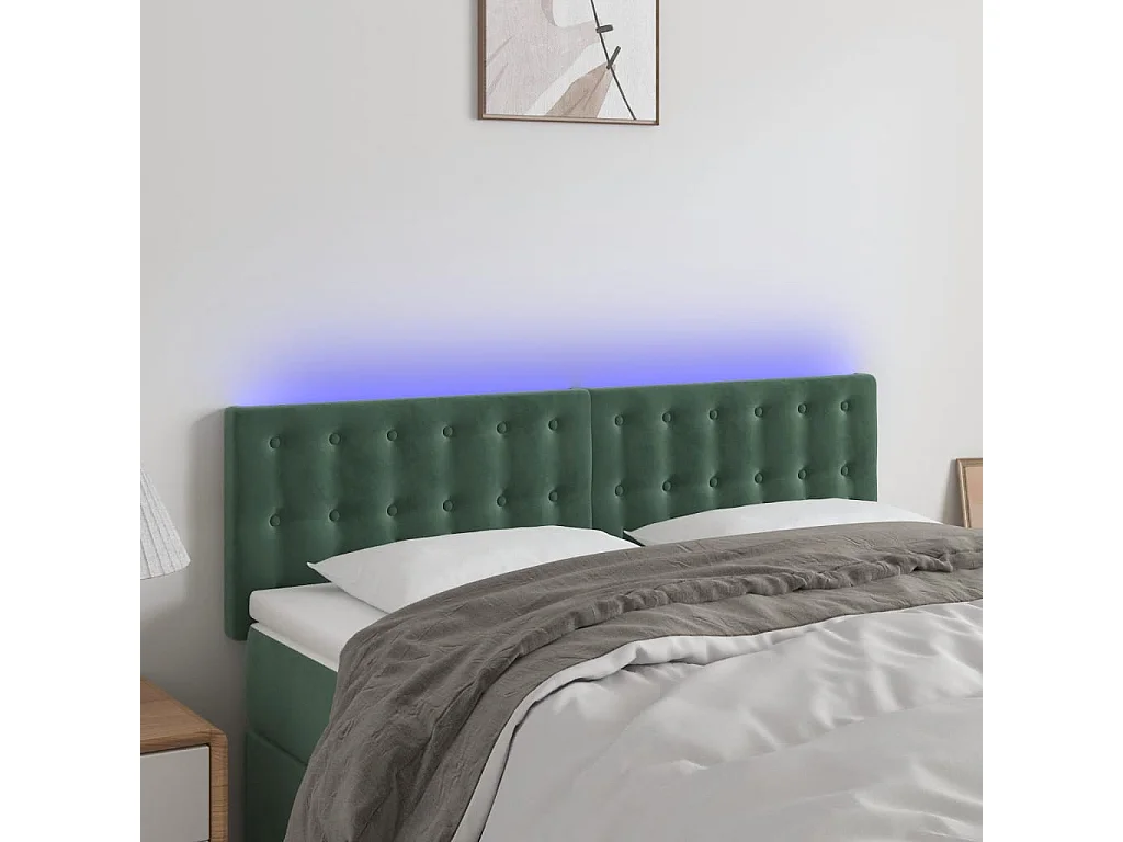 Tête de Lit | Panneau de tête pour lit Moderne à LED Vert foncé 144x5x78/88 cm Velours