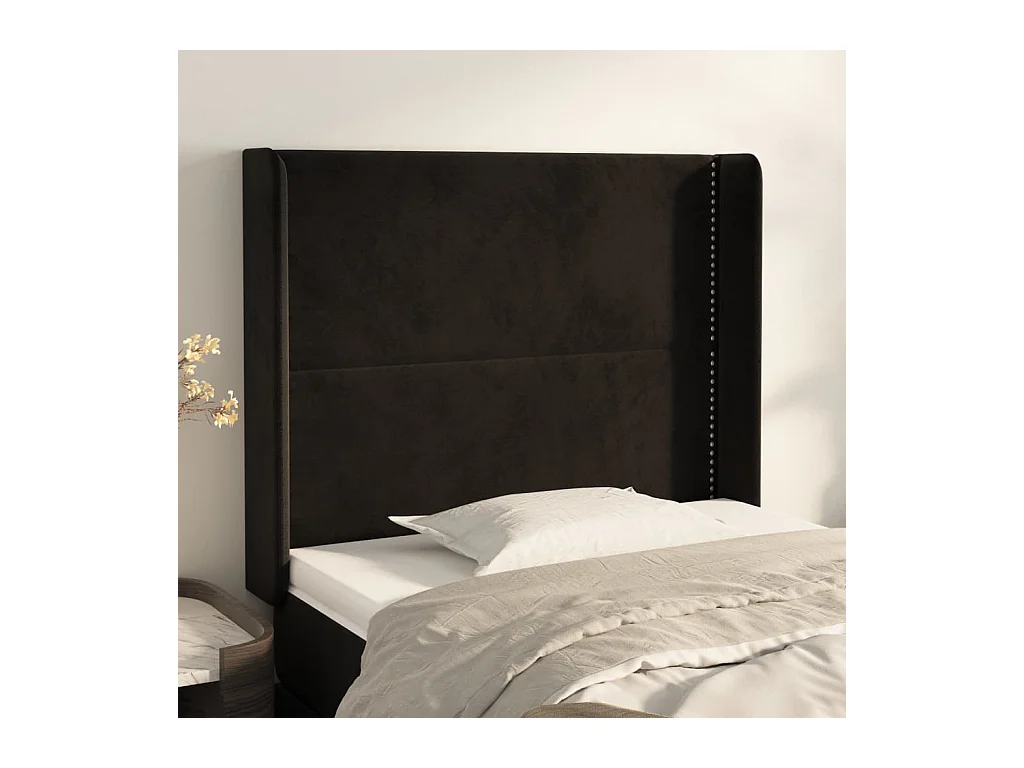 Cabecero | Cabezal de Cama | Mueble cabecero con orejas de terciopelo negro 93x16x118/128 cm