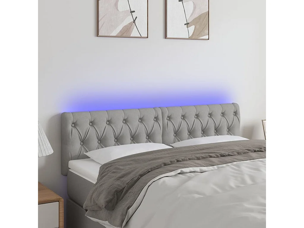 Mueble cabecero | Cabezal de cama | Cabecero con LED de tela gris claro 144x7x78/88 cm