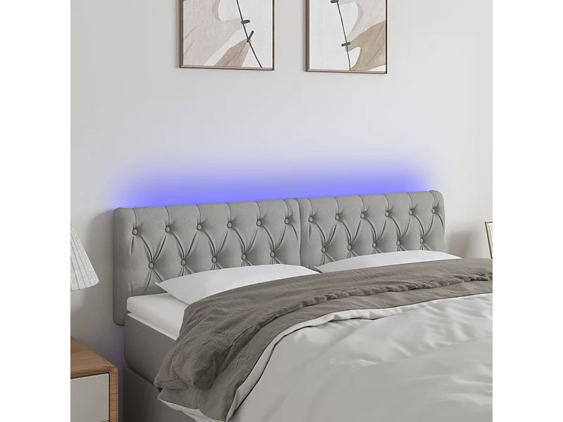 Mueble cabecero | Cabezal de cama | Cabecero con LED de tela gris claro 144x7x78/88 cm
