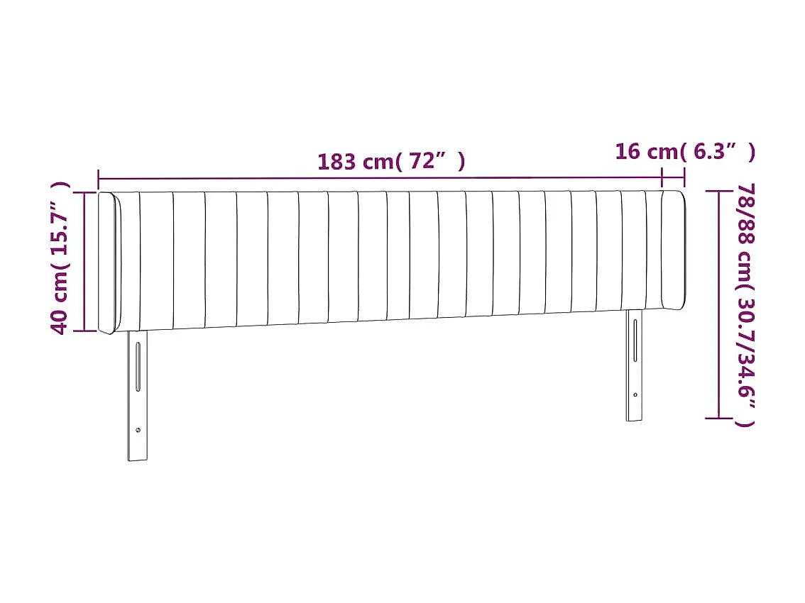 Hoofdbord | Hoofdeinde LED 183x16x78/88 cm stof zwart