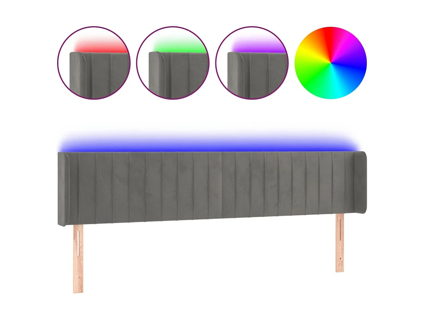 Tête de Lit | Panneau de tête pour lit Moderne à LED Gris foncé 163x16x78/88 cm Velours