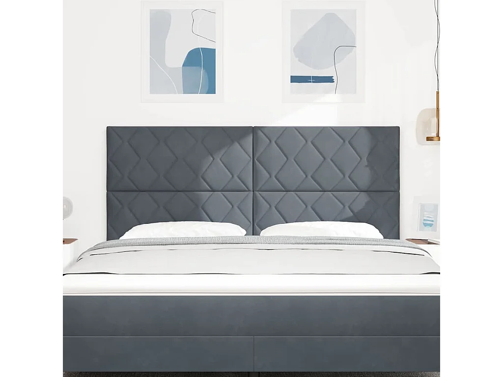 Tête de lit Montage mural | Panneau de tête pour lit Moderne  Géométrique Gris foncé 180 cm Velours