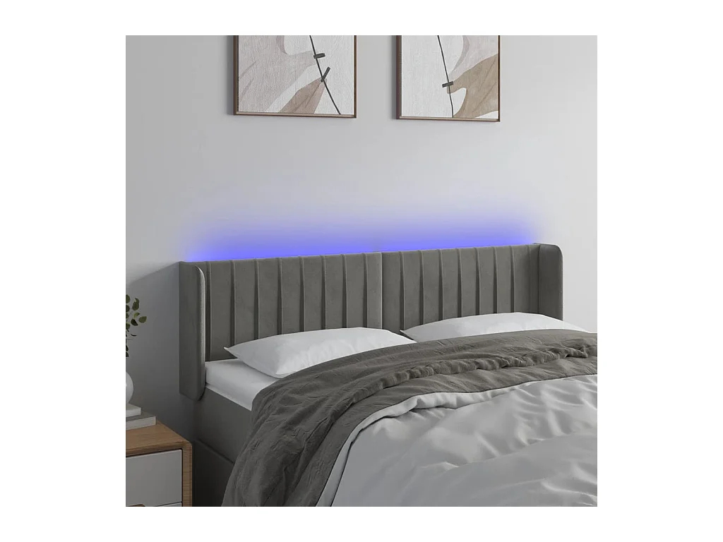 Cabecero | Cabezal de Cama | Mueble cabecero con LED de terciopelo gris claro 147x16x78/88 cm