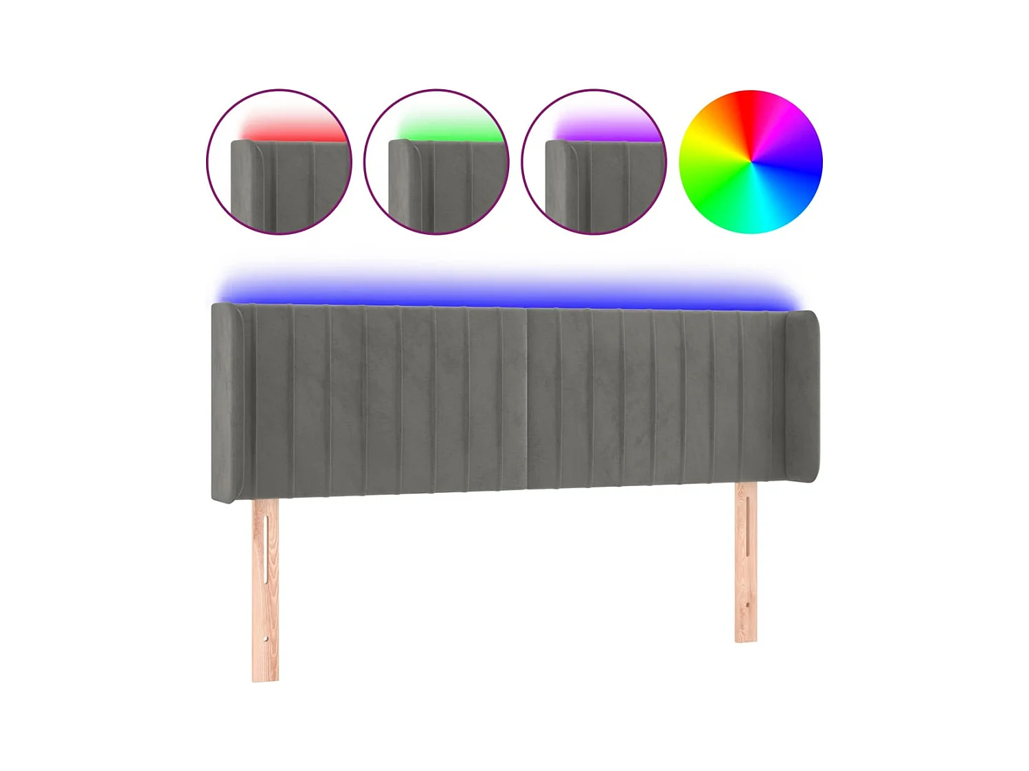 Cabecero | Cabezal de Cama | Mueble cabecero con LED de terciopelo gris claro 147x16x78/88 cm