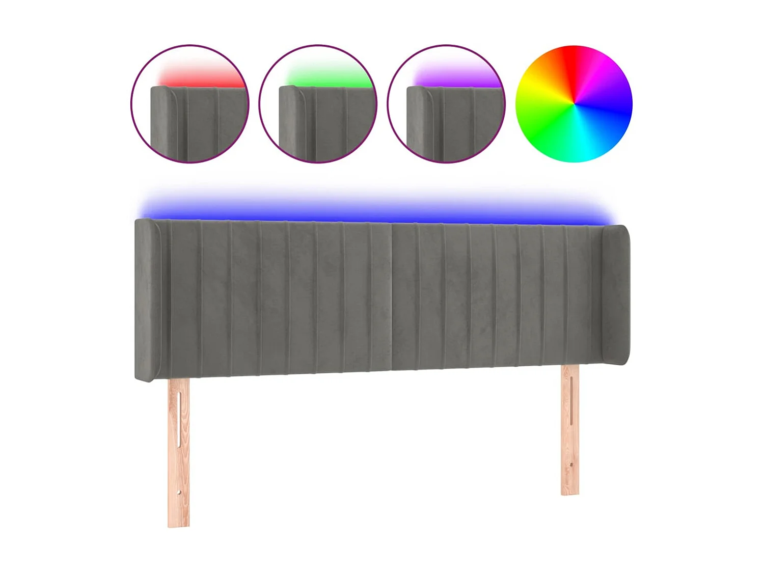 Tête de Lit | Panneau de tête pour lit Moderne à LED Gris clair 147x16x78/88 cm Velours