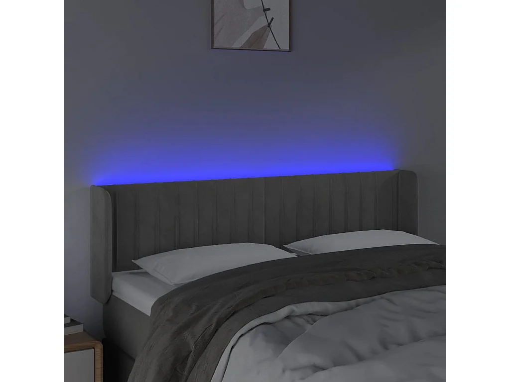 Tête de Lit | Panneau de tête pour lit Moderne à LED Gris clair 147x16x78/88 cm Velours