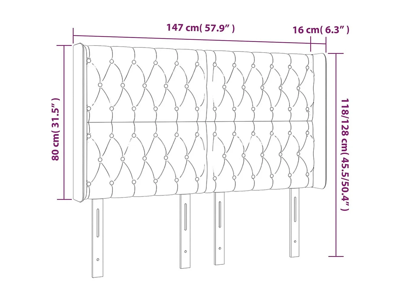 Mueble cabecero | Cabezal de cama | Cabecero con LED de tela gris oscuro 147x16x118/128 cm