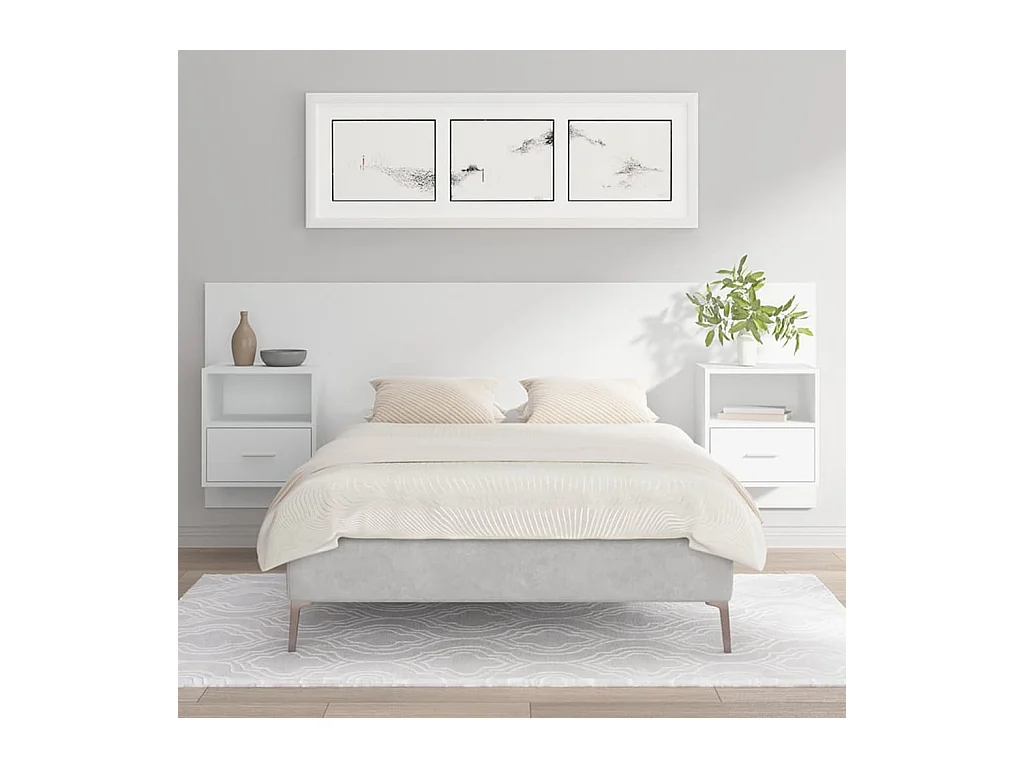 Cabecero de Cama | Cabezal de cama | Mueble de cabecero con mesitas madera contrachapada blanco
