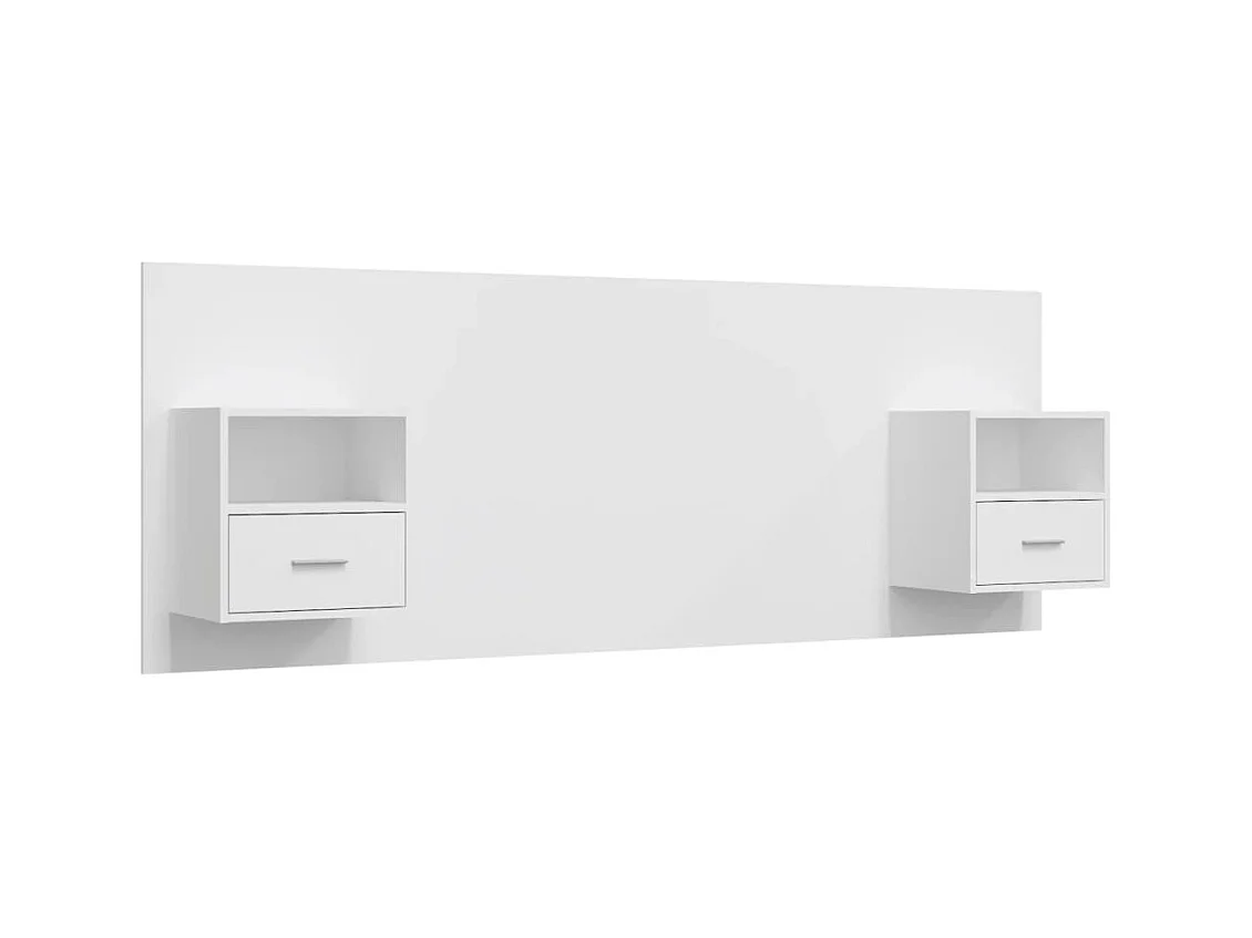 Cabecero de Cama | Cabezal de cama | Mueble de cabecero con mesitas madera contrachapada blanco