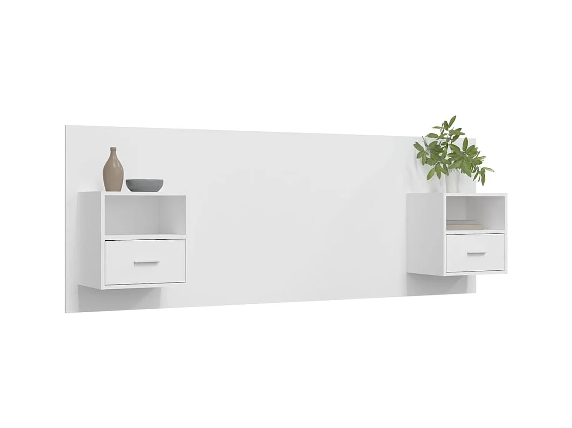 Cabecero de Cama | Cabezal de cama | Mueble de cabecero con mesitas madera contrachapada blanco