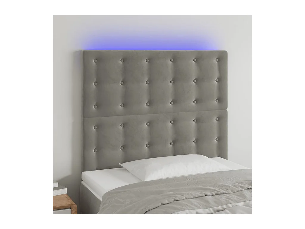Cabecero | Cabezal de Cama | Mueble cabecero con luces LED terciopelo gris claro 90x5x118/128 cm