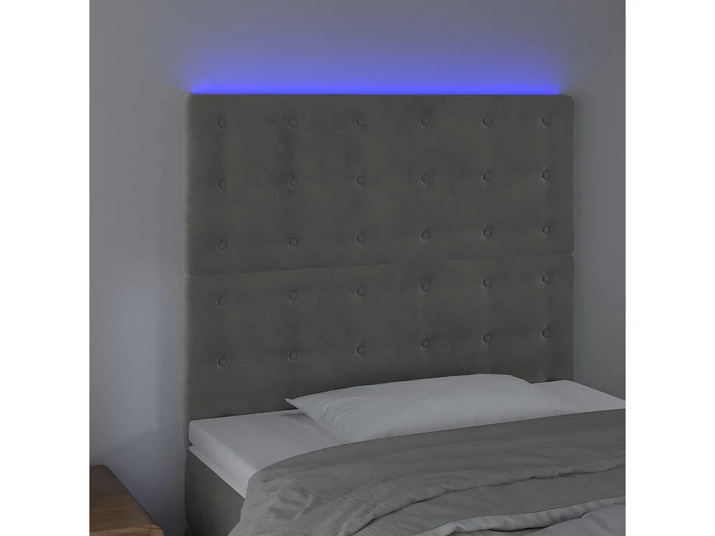 Tête de Lit | Panneau de tête pour lit Moderne à LED Gris clair 90x5x118/128 cm Velours