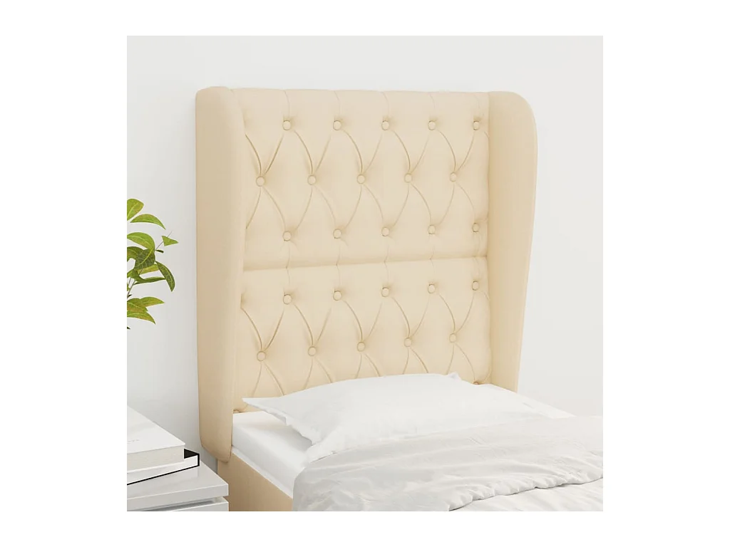 Cabecero | Cabezal de Cama | Mueble cabecero con orejas de tela color crema 83x23x118/128 cm