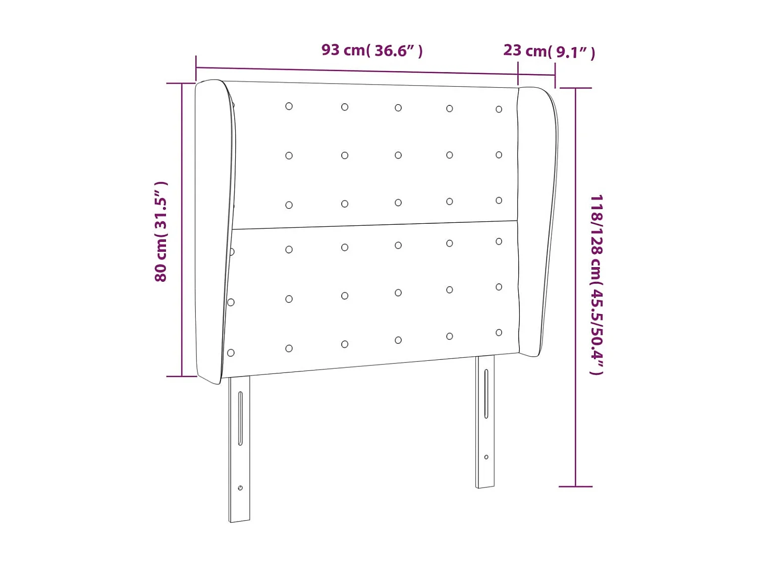 Hoofdbord | Hoofdeinde met randen 93x23x118/128 cm stof zwart