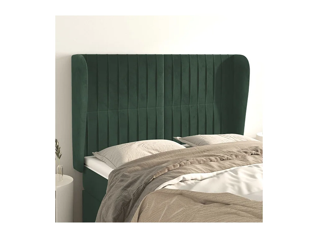 Cabecero | Cabezal de Cama | Mueble cabecero con orejas de terciopelo verde oscuro 147x23x118/128cm