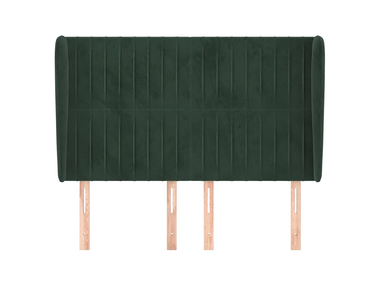 Cabecero | Cabezal de Cama | Mueble cabecero con orejas de terciopelo verde oscuro 147x23x118/128cm
