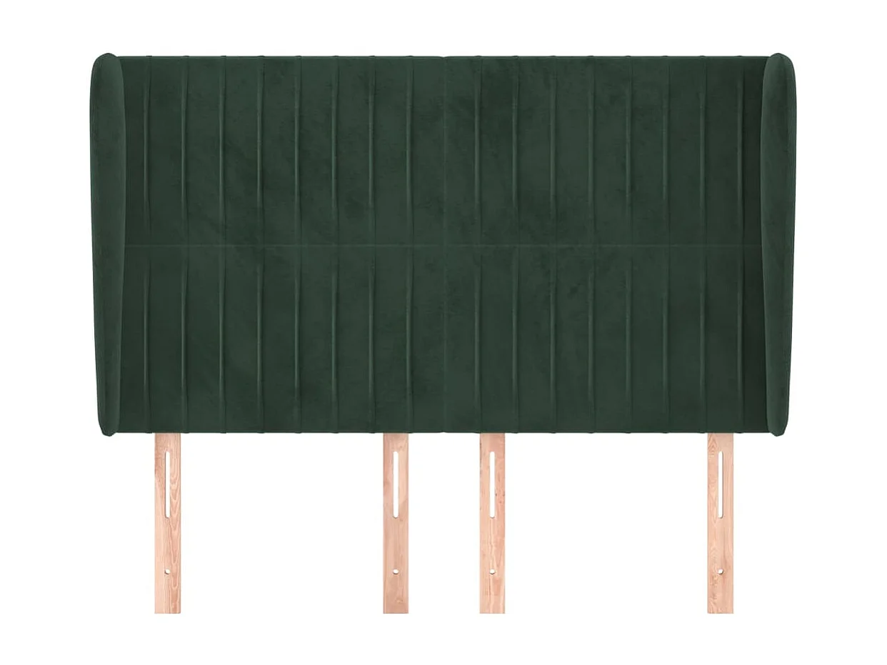 Tête de Lit | Panneau de tête pour lit Moderne avec oreilles Vert foncé 147x23x118/128 cm Velours