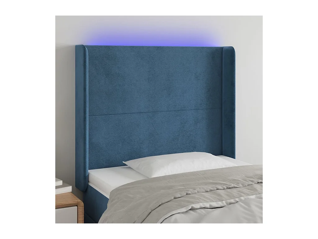 Tête de Lit | Panneau de tête pour lit Moderne à LED Bleu foncé 103x16x118/128 cm Velours