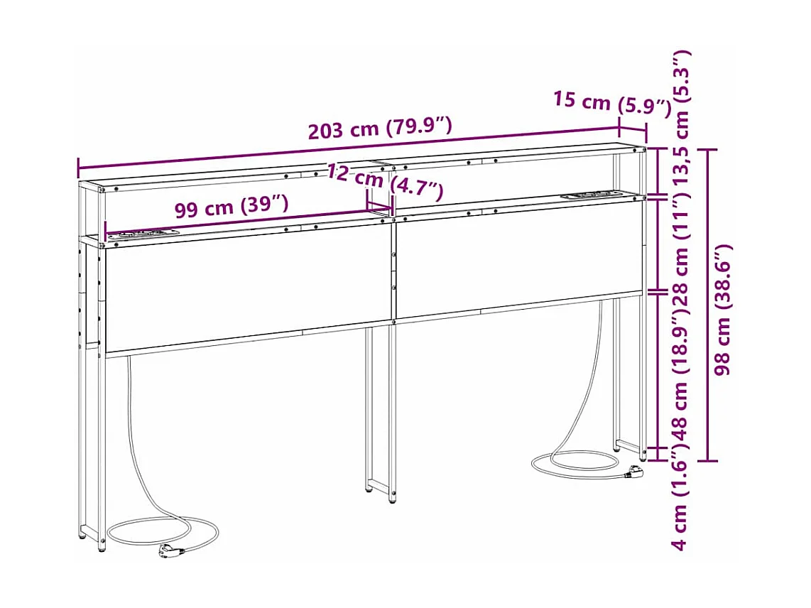 Tête de Lit de rangement | Panneau de tête pour lit Chêne fumé 200 cm Bois d'ingénierie