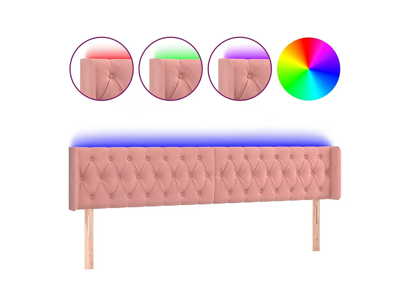 Cabecero | Cabezal de Cama | Mueble cabecero con LED de terciopelo rosa 203x16x78/88 cm