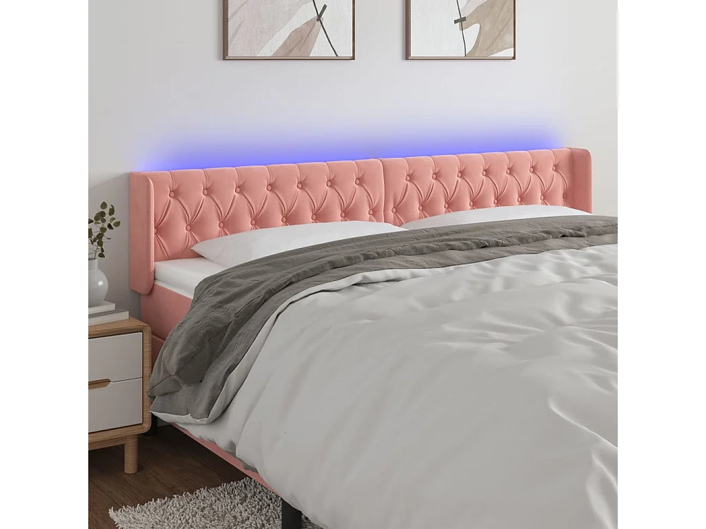 Hoofdbord | Hoofdeinde LED 203x16x78/88 cm fluweel roze