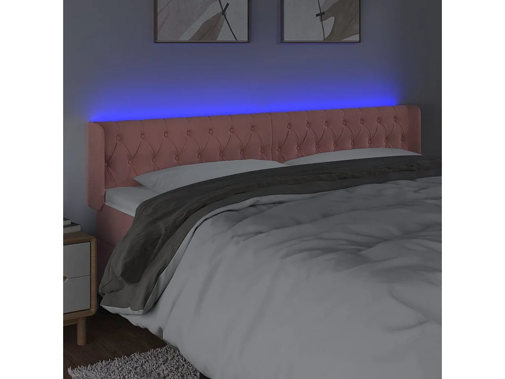 Hoofdbord | Hoofdeinde LED 203x16x78/88 cm fluweel roze