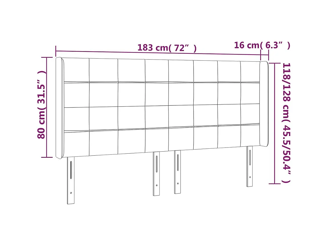 Tête de Lit | Panneau de tête pour lit Moderne à LED Noir 183x16x118/128 cm Velours