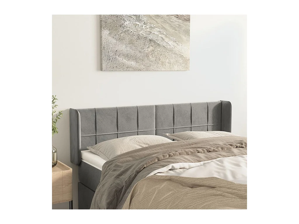 Tête de Lit | Panneau de tête pour lit Moderne avec oreilles Gris clair 147x16x78/88 cm Velours