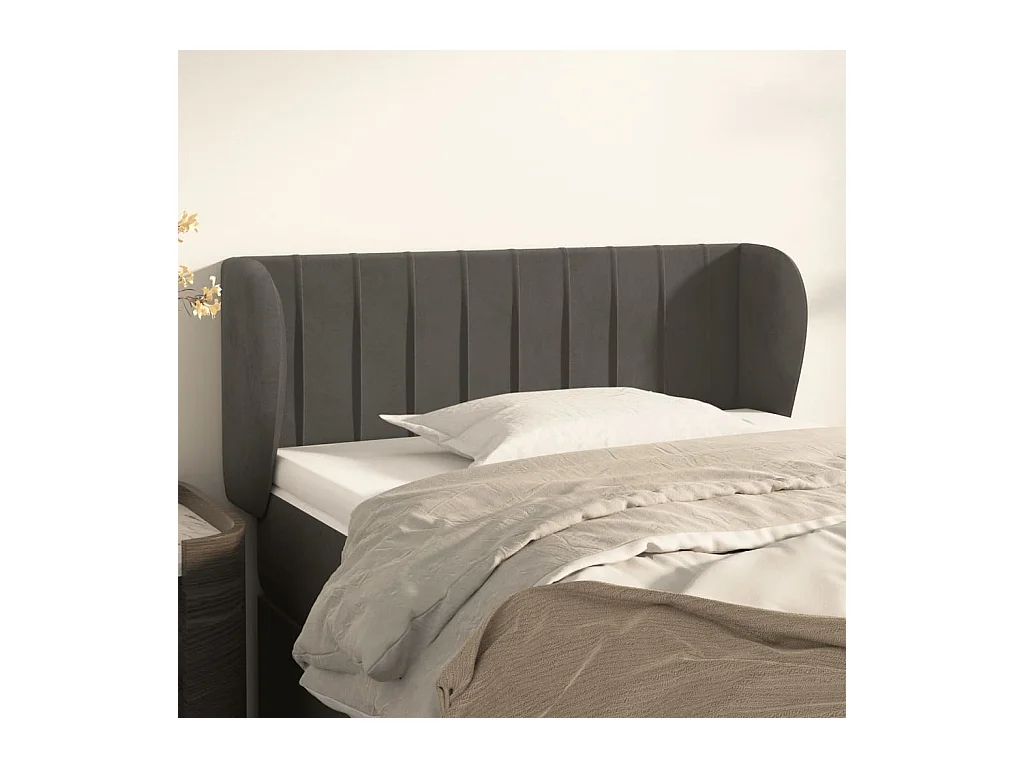 Tête de Lit | Panneau de tête pour lit Moderne avec oreilles Gris foncé 93x23x78/88 cm Velours