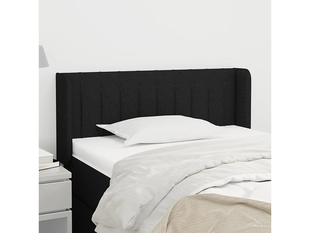 Tête de Lit | Panneau de tête pour lit Moderne avec oreilles Noir 103x16x78/88 cm Tissu