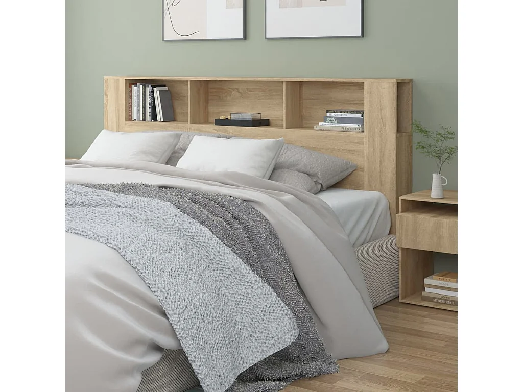 Tête de Lit avec rangement | Armoire de tête de lit chêne sonoma 200x18,5x104,5 cm