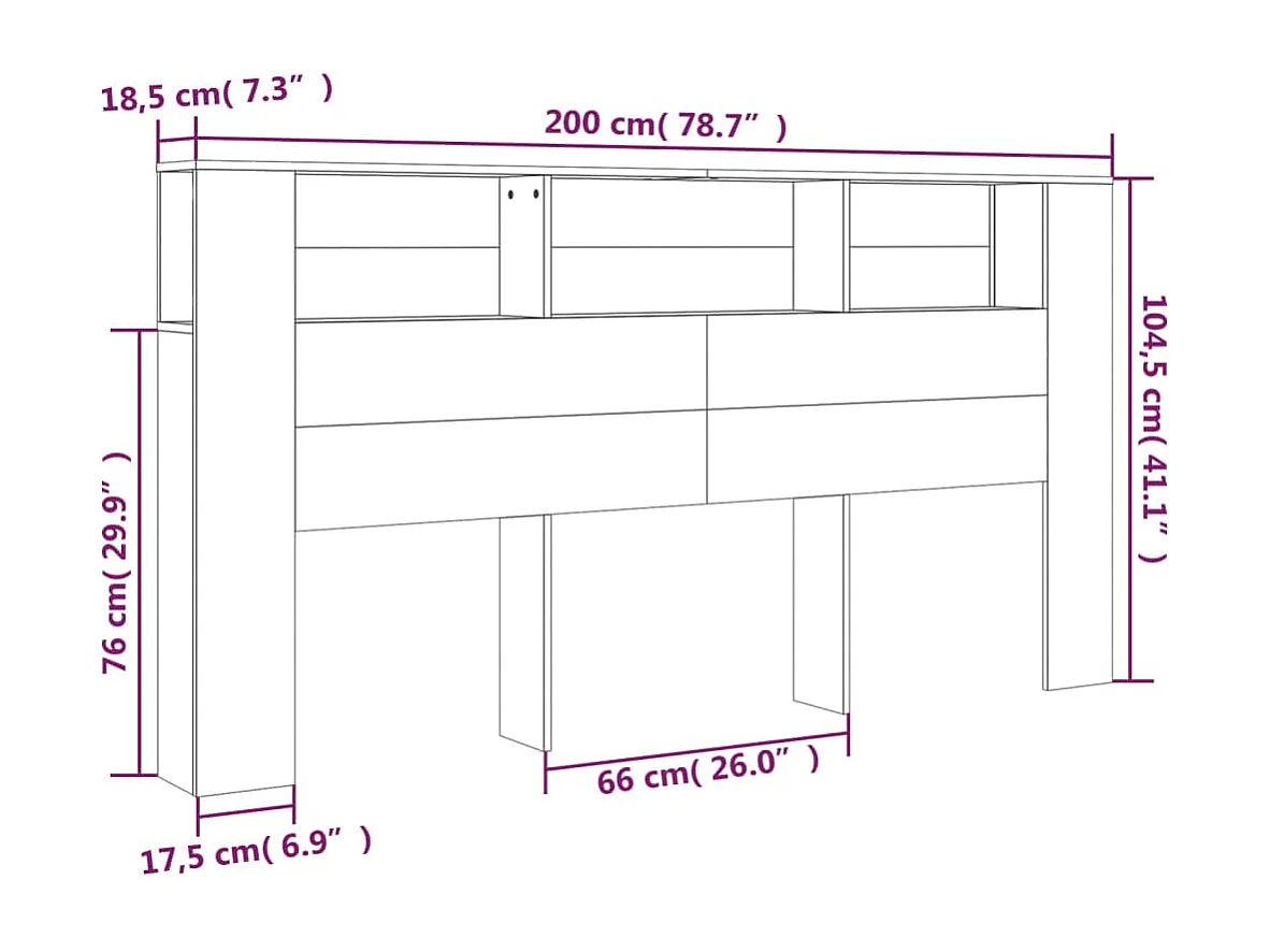Tête de Lit avec rangement | Armoire de tête de lit chêne sonoma 200x18,5x104,5 cm