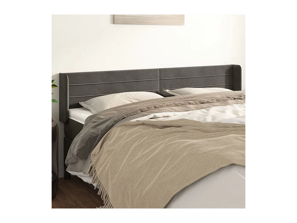 Tête de Lit | Panneau de tête pour lit Moderne avec oreilles Gris foncé 183x16x78/88 cm Velours