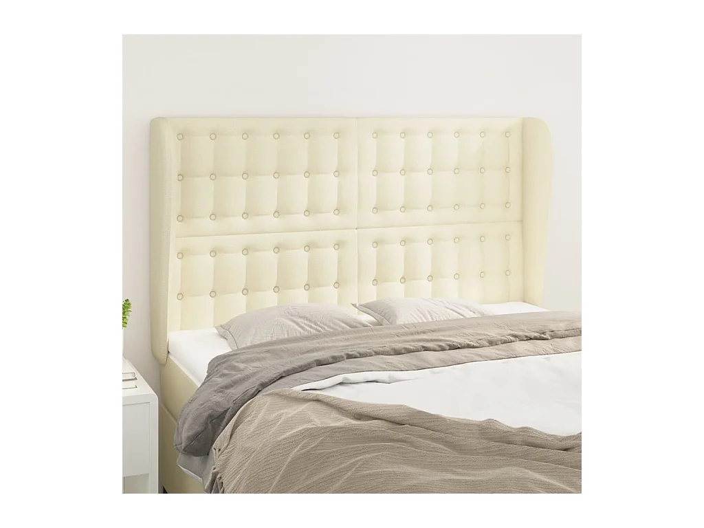 Cabecero | Cabezal de Cama | Mueble cabecero con orejas de cuero sintético crema 147x23x118/128cm