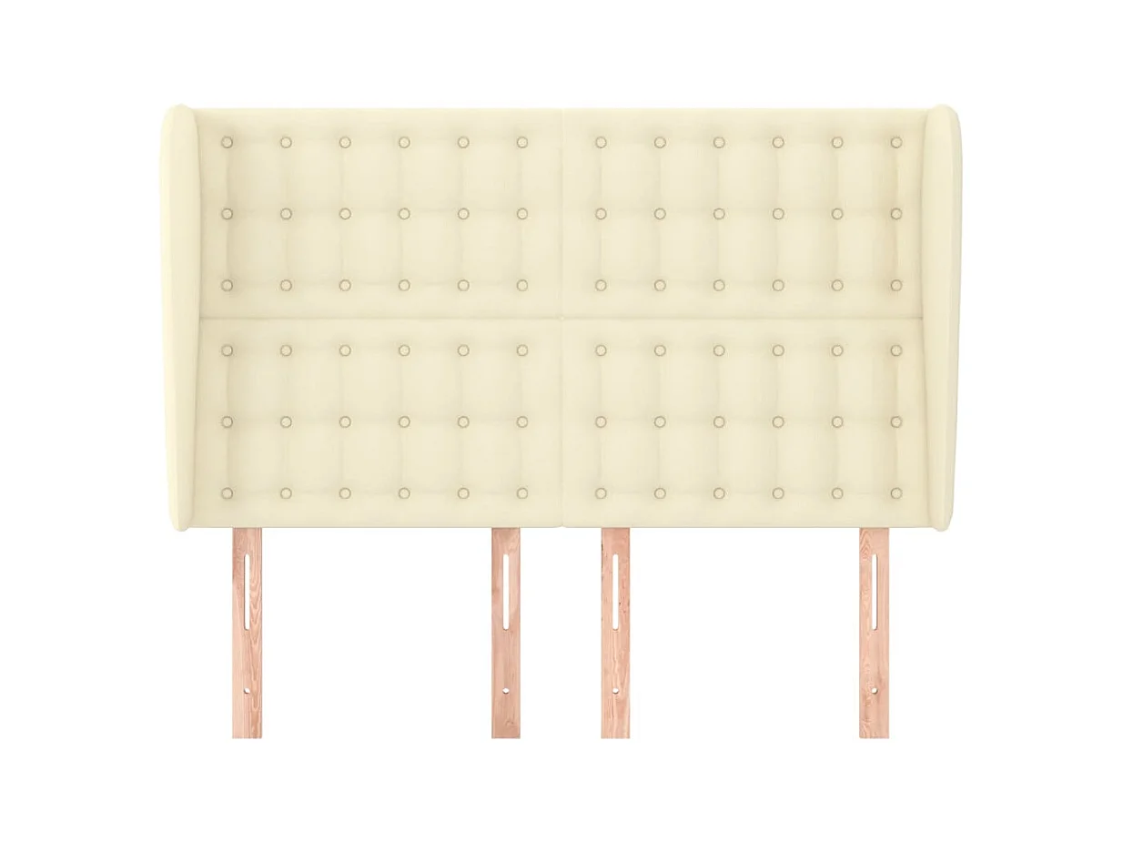 Cabecero | Cabezal de Cama | Mueble cabecero con orejas de cuero sintético crema 147x23x118/128cm