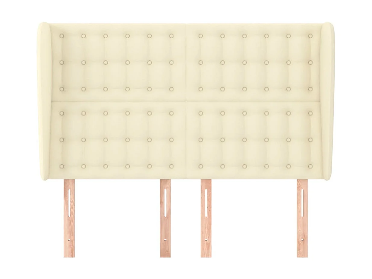 Cabecero | Cabezal de Cama | Mueble cabecero con orejas de cuero sintético crema 147x23x118/128cm