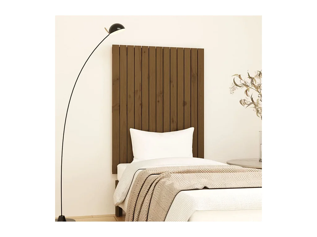 Cabecero cama | Cabezal de cama | Mueble de cabecero pared madera maciza pino marrón miel 82,5x3x110cm