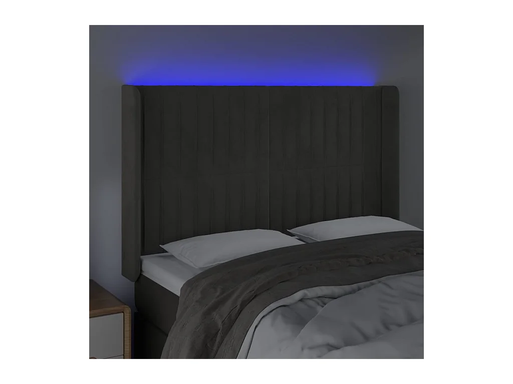 Cabecero | Cabezal de Cama | Mueble cabecero con LED de terciopelo gris oscuro 147x16x118/128 cm