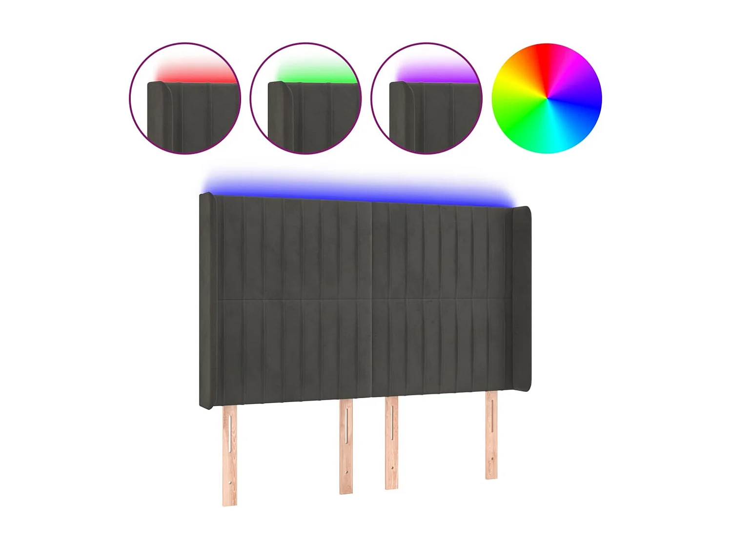 Tête de Lit | Panneau de tête pour lit Moderne à LED Gris foncé 147x16x118/128 cm Velours