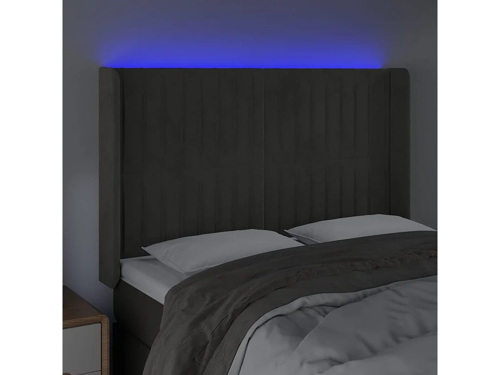 Hoofdbord | Hoofdeinde LED 147x16x118/128 cm fluweel donkergrijs