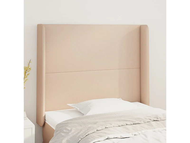 Cabecero | Cabezal de Cama | Mueble cabecero con orejas cuero sintético capuchino 83x16x118/128 cm