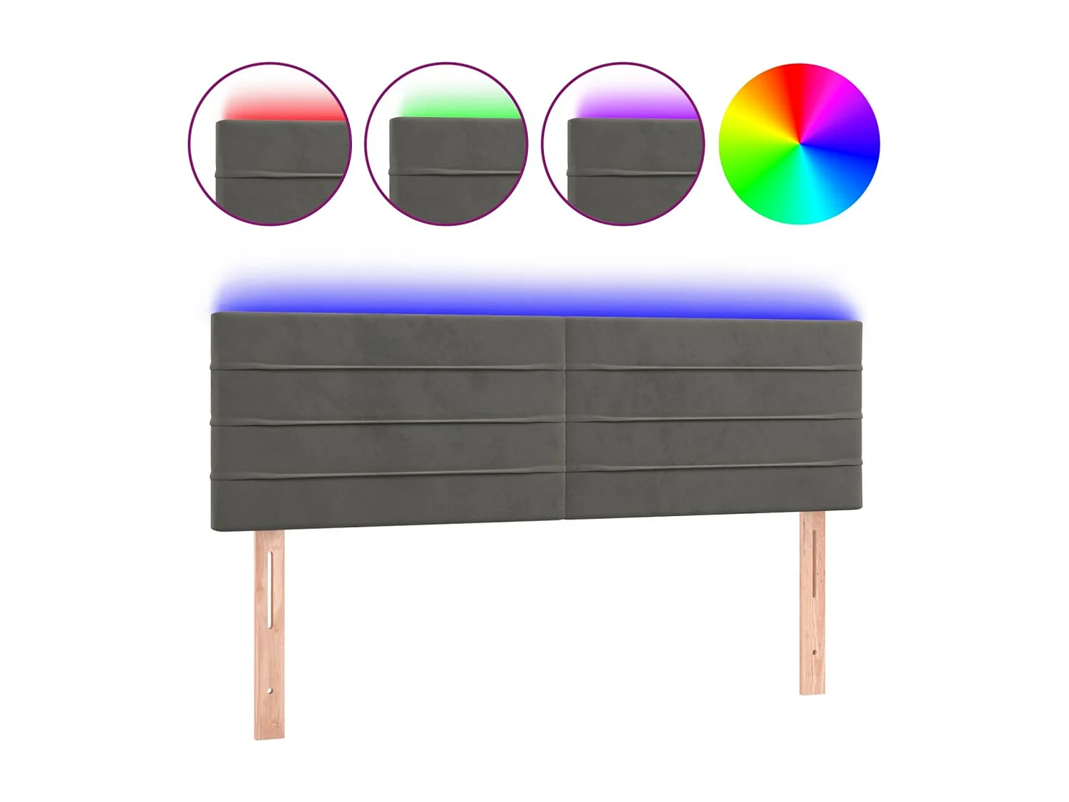 Cabecero | Cabezal de Cama | Mueble cabecero con LED de terciopelo gris oscuro 144x5x78/88 cm