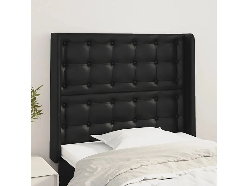 Tête de Lit | Panneau de tête pour lit Moderne avec oreilles Noir 83x16x118/128 cm Similicuir