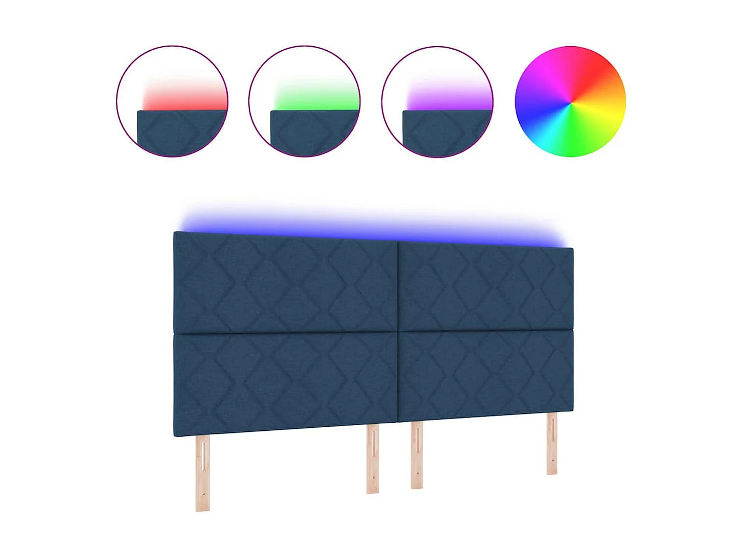 Tête de Lit | Panneau de tête pour lit Moderne avec des lumières à LED Réglable Bleu 200 cm tissu