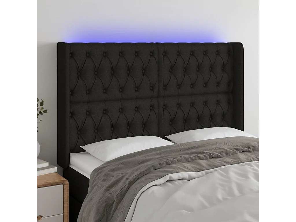 Tête de Lit | Panneau de tête pour lit Moderne à LED Noir 163x16x118/128 cm Tissu