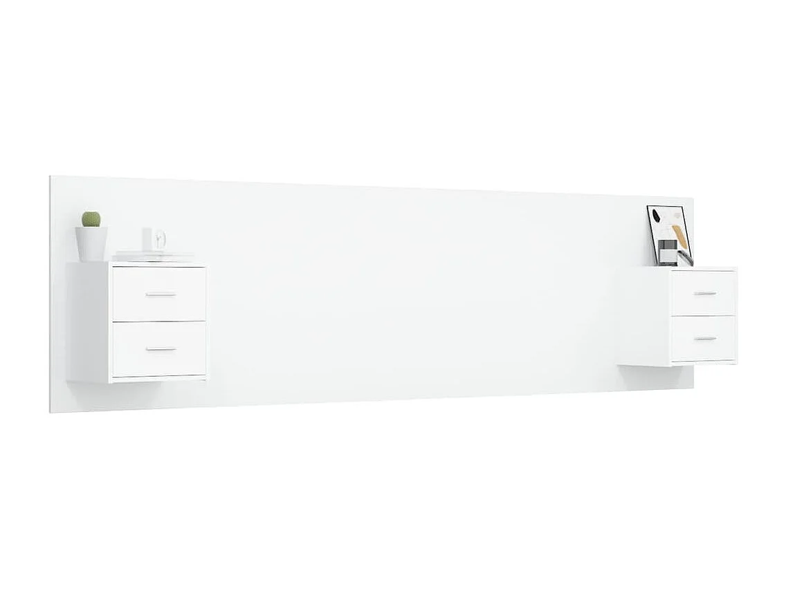 Cabecero de Cama | Cabezal de cama | Mueble de cabecero con mesitas madera contrachapada blanco